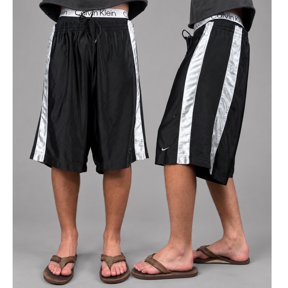 Vintage Nike Dazzle Basketball Shorts Black Silver Stripe Y2K Baggy XXL Mens